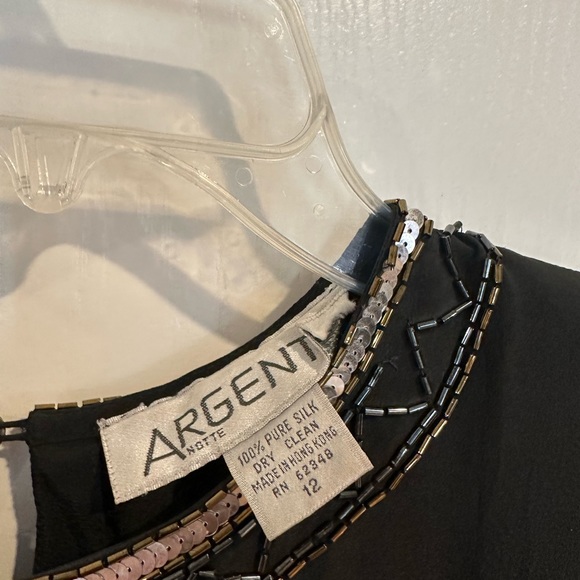 Argenti Notte vintage Black Silk Beaded Long Sleeve Dress. Size 12 - Picture 2 of 5